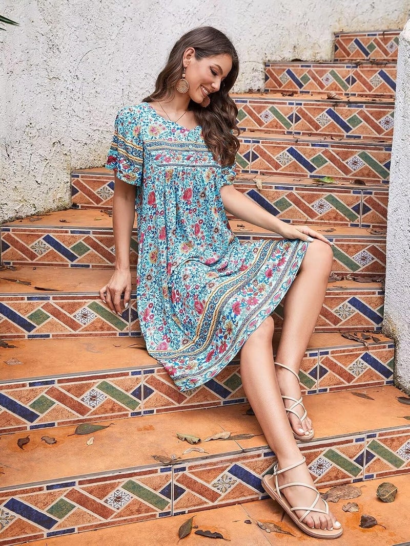 CRIPOM Store Womens Nightgown Short Sleeve House Dress with Pockets-Floral Print Mumu Dress S-3XL - Image 3